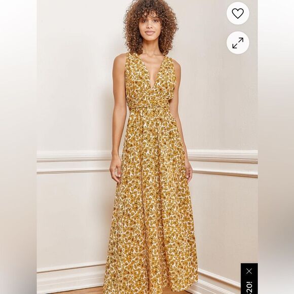 Lulus S These are the Days Mustard Yellow Floral Print Halter Maxi Dress - Picture 1 of 5